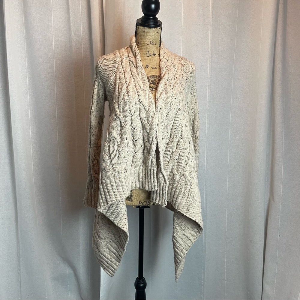 Anthropologie Sleeping On Snow Cable Knit Open Front Waterfall Cardigan Beige S